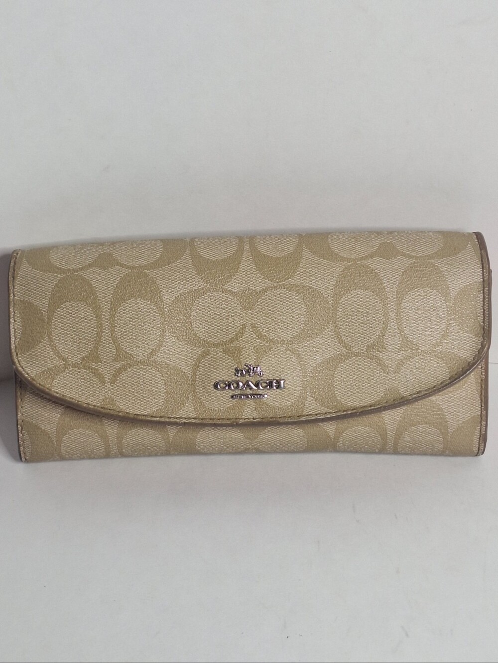 Coach Large Leather Envelope Wallet & Removable Pouch Signature Beige Pink Read